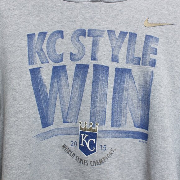 KC Royals Hoodie Mens Large Gray 2015 World Series Champions Nike Pullover - Picture 5 of 8